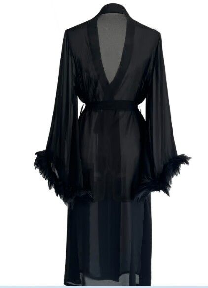 Men's Sleep Item Sexy Large Size Long Mesh Nightgown Simulation Feather Long Sleeve Ladies Home Clothes Pajamas_voghion.com