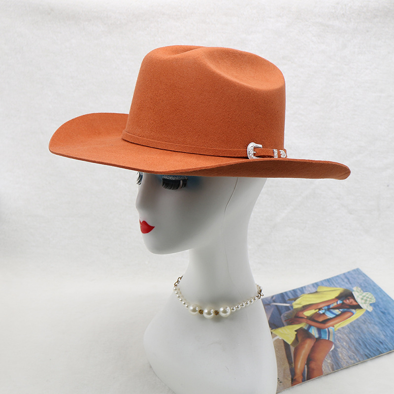 Cappello da cowboy in lana con fiocco jazz per cappello autunnale e invernale da uomo_voghion.com