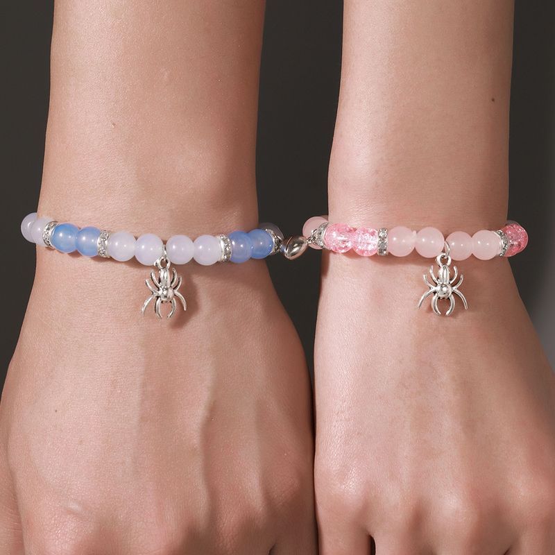 Braccialetto elastico regolabile per coppia, con perline, per le feste, con attrazione magnetica, ragno e amore, per l'amicizia_voghion.com