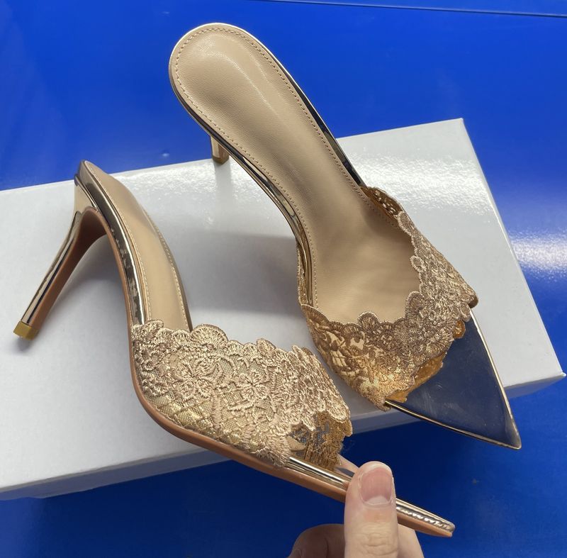 Spitze High Heels Hausschuhe spitzen dünnen Absatz nicht müde Füße High Heels Champagner Mode sexy draußen tragen_voghion.com