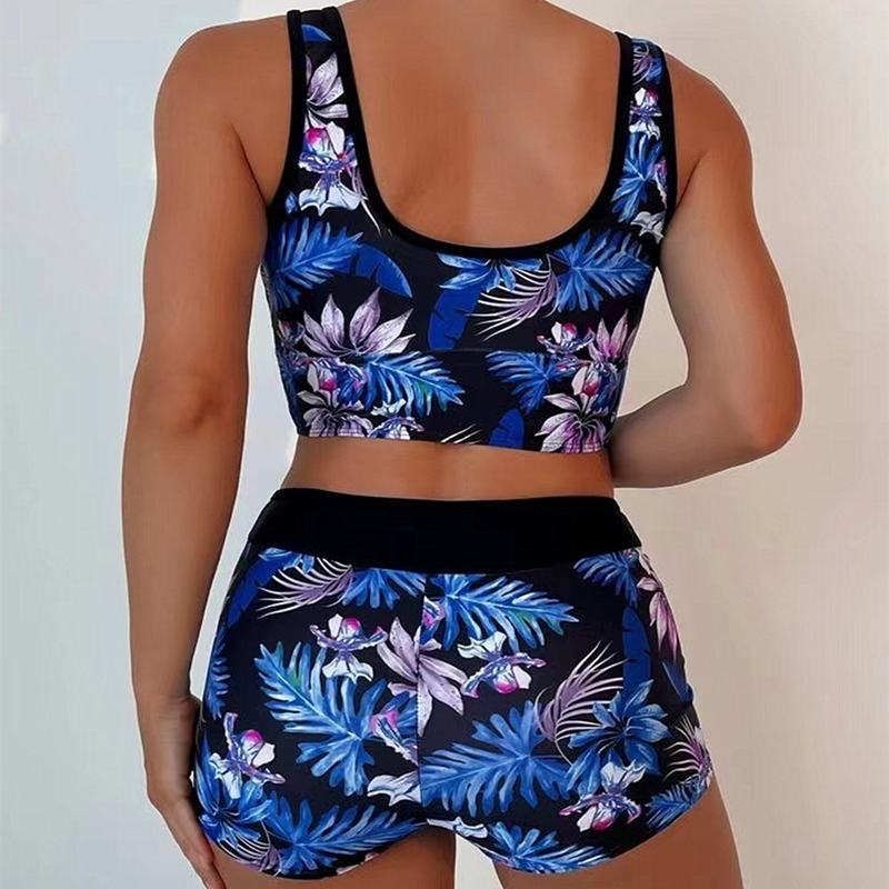 2024 New Printed Skirt Conservative Women's Split High Waist Tankini Swimsuit_voghion.com