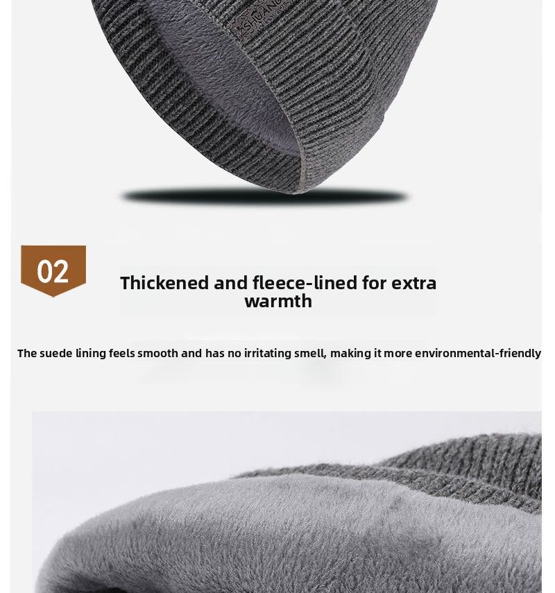 Autumn Winter New Men's Thickened And Scarf Outdoor Fleece-Lined Warm Ear Protection Knitted Hat Two-Piece Set_voghion.com
