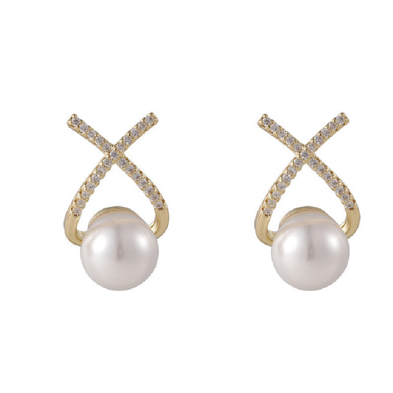 Sterling Sier VENUS Orecchini di perle di metallo con croce geometrica alla moda per gioielli da donna Accessori per ragazze da festa_voghion.com