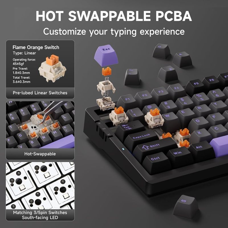 G98 PRO Wireless Gaming Keyboard, Tri-Mode Connection Mechanical Keyboard, Hot Swappable Custom Gasket Structure, Pre-lubed Linear Switches, Double Sh_voghion.com