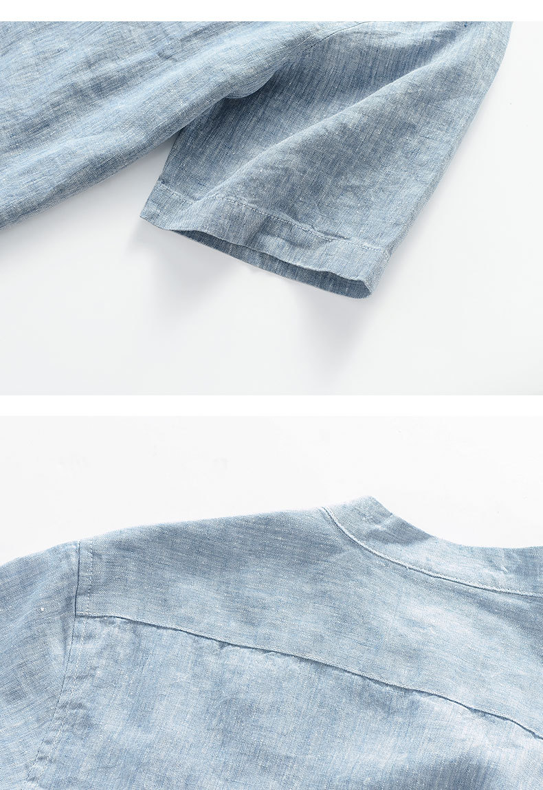 Abbigliamento maschile Abbigliamento maschile estivo in lino Camicia cinese a maniche corte con colletto alto Camicia retrò in lino con bottoni Top a maniche corte 165_voghion.com