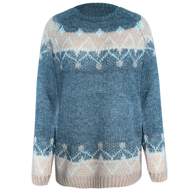 Pull jacquard en mohair ample et décontracté pour femmes, tricot grossier_voghion.com