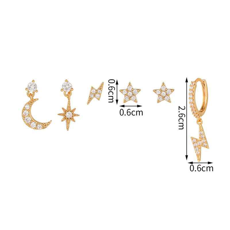 Brincos femininos com borla de corrente de estrela e lua, estrela de seis pontas, personalidade, moda, zircônia_voghion.com
