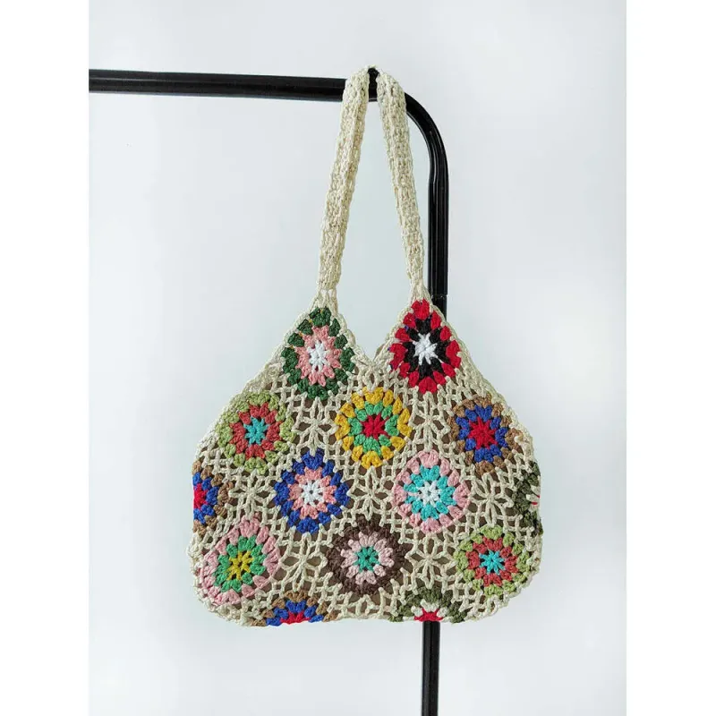 Borsa a tracolla patchwork multicolore realizzata a mano all'uncinetto da designer - Artigianato di ispirazione etnica_voghion.com