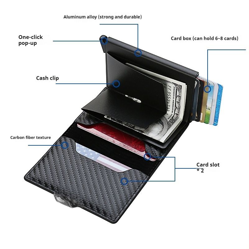 Ny RFID Anti-tyveri sveipekortveske Karbonfiber Aluminiumlegering Kredittkort Metallkortveske Herre lommebok med elastisk kort Flere kortposisjoner_voghion.com