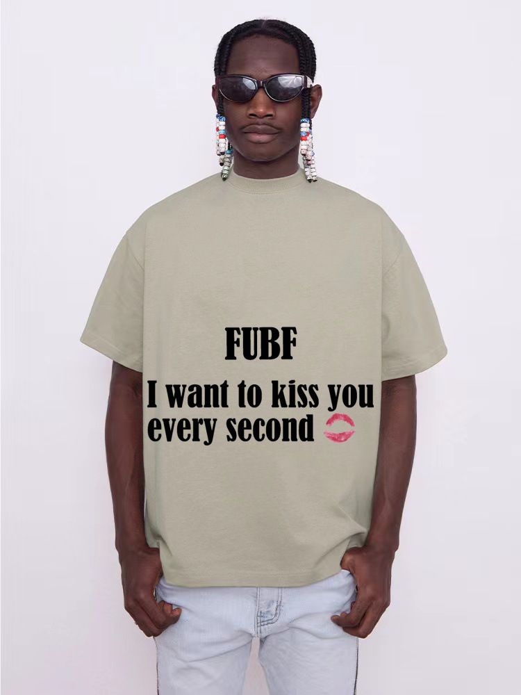 China-Chic Hip Hop Marke American Lip Print Kurze Mode Lose Herren Halbarm T-Shirt Sommerkleid_voghion.com