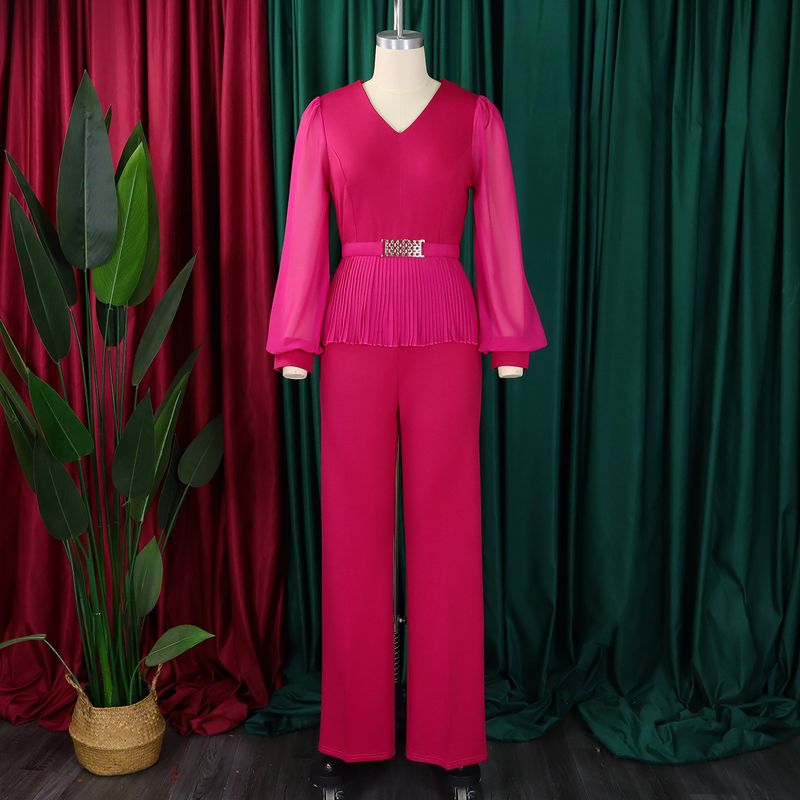 Ropa de mujer Nueva moda tradicional Tongle Top de manga larga Pantalones de pierna ancha Traje de dos piezas_voghion.com