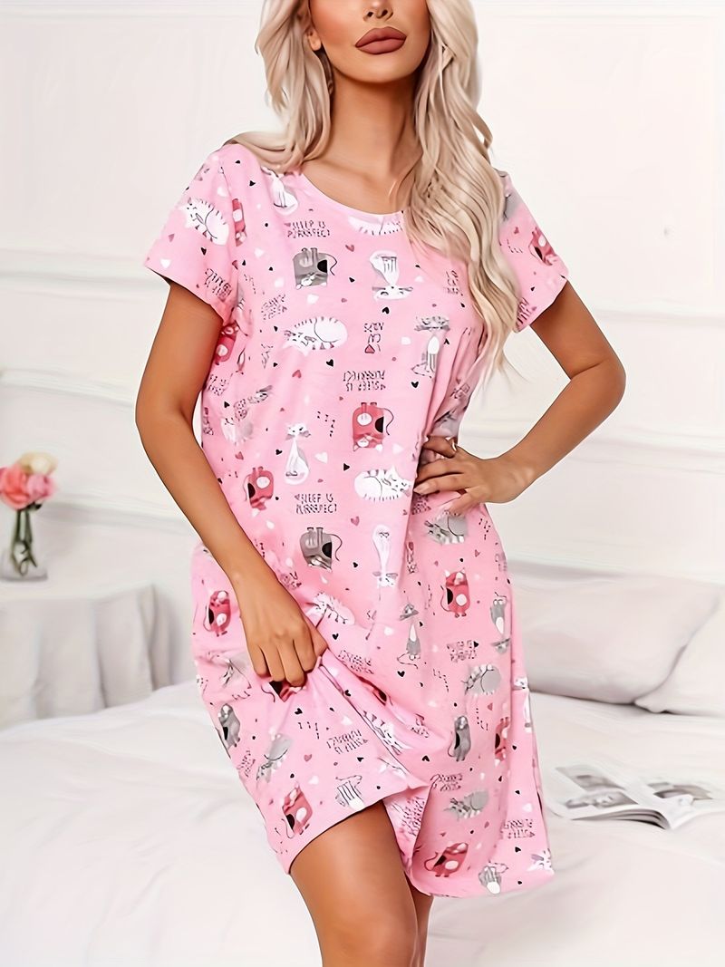 Primavera ed estate Intimo Nuovo Caldo Casa Camicia da notte Girocollo Vestito Casual Stampato Abbigliamento Donna_voghion.com