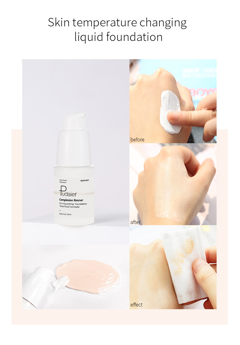 Portable Lightweight Airy Pudaier Color-Changing Foundation Liquid Long-Lasting Brightening Concealer For All Skin Types_voghion.com