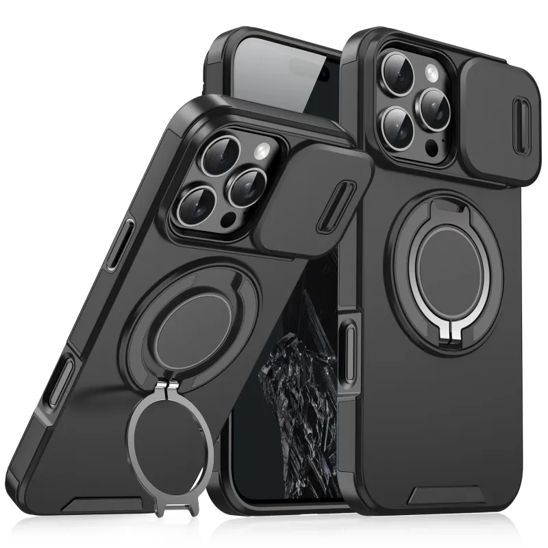 Schiebekamera-Objektivschutzhülle für iPhone 16 15 14 Plus 13 12 11 Pro Max 360 Grad drehbarer magnetischer Ringhalter Cover Coque_voghion.com