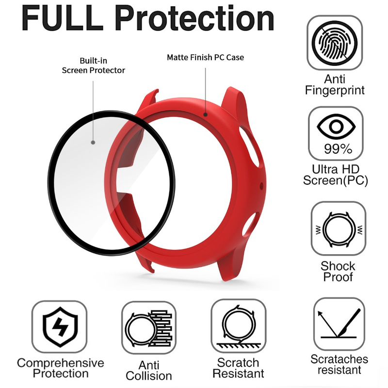 Case for Samsung Galaxy Watch Active 2 44mm 40mm Full Coverage Bumper Case with Tempered Glass Protective Cover Screen Protector_voghion.com