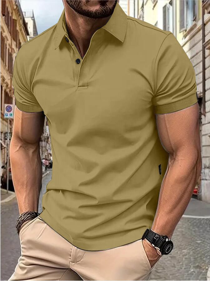 Men's Short Sleeve Solid Color Short Sleeve Daily Casual Lapel Casual Short Sleeve Button Down T-shirt Casual Top For Men_voghion.com