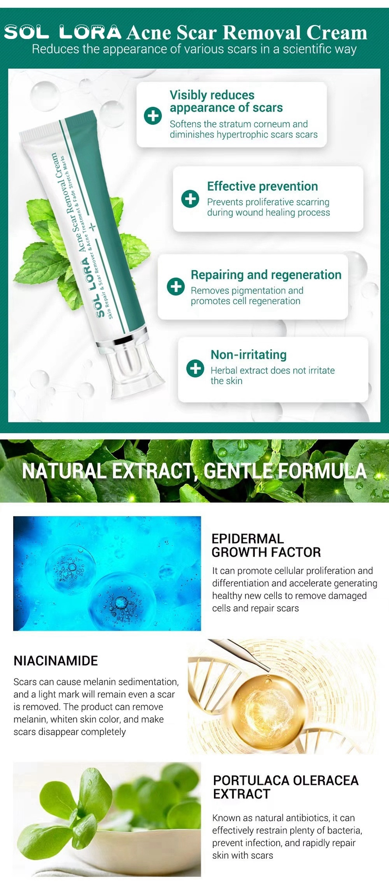 SOL LORA Crema Riparatrice per la Desalinizzazione e la Rimozione dell'Iperplasia delle Cicatrici da Acne nelle Ferite da Taglio Cesareo_voghion.com