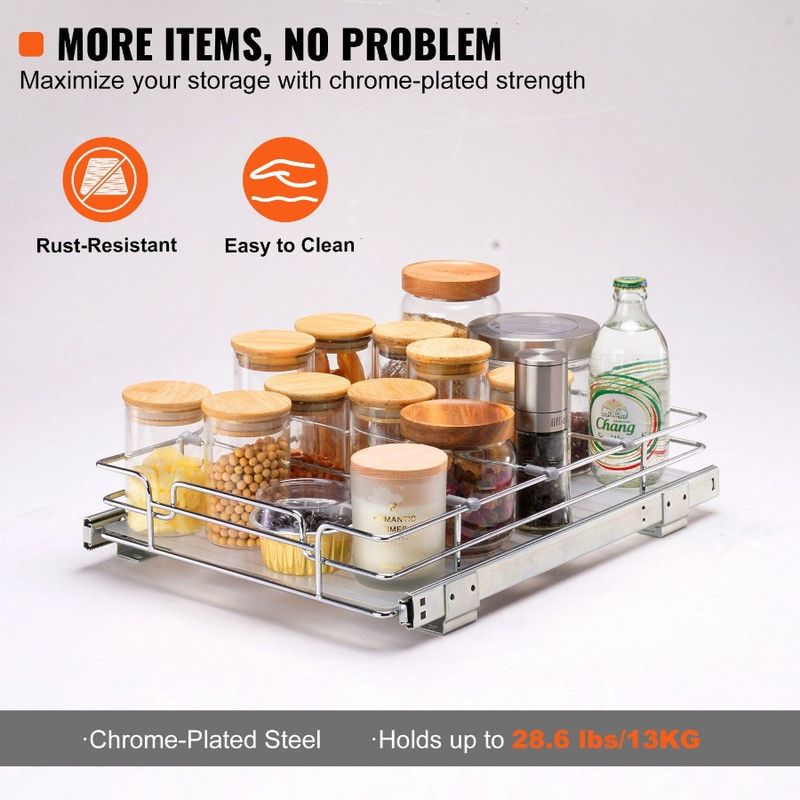 Slide Drawers Pull Drawer Out Duty Cabinet Organizer 17D Pantry Roll Heavy Steel St Out X Shelves Sliding Out 12W ChromePlated_voghion.com