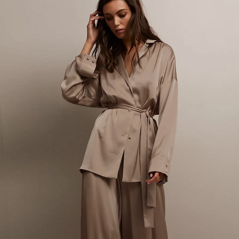 Abbigliamento donna camicia da notte pantaloni larghi e comodi seta casual signore casa vestiti abito francese_voghion.com