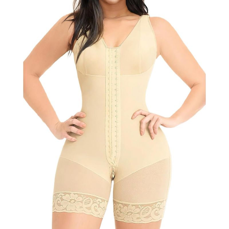 European And American New Style Bottom Crotch Zipper One-piece Shapewear Tummy Control Butt Lift Body Shaper Lace Button_voghion.com