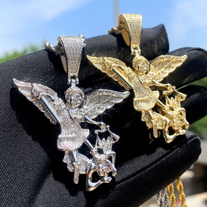 Hip Hop New Schwert Engel Kampf Teufel Anhänger Set mit Zirkon herren Halskette_voghion.com