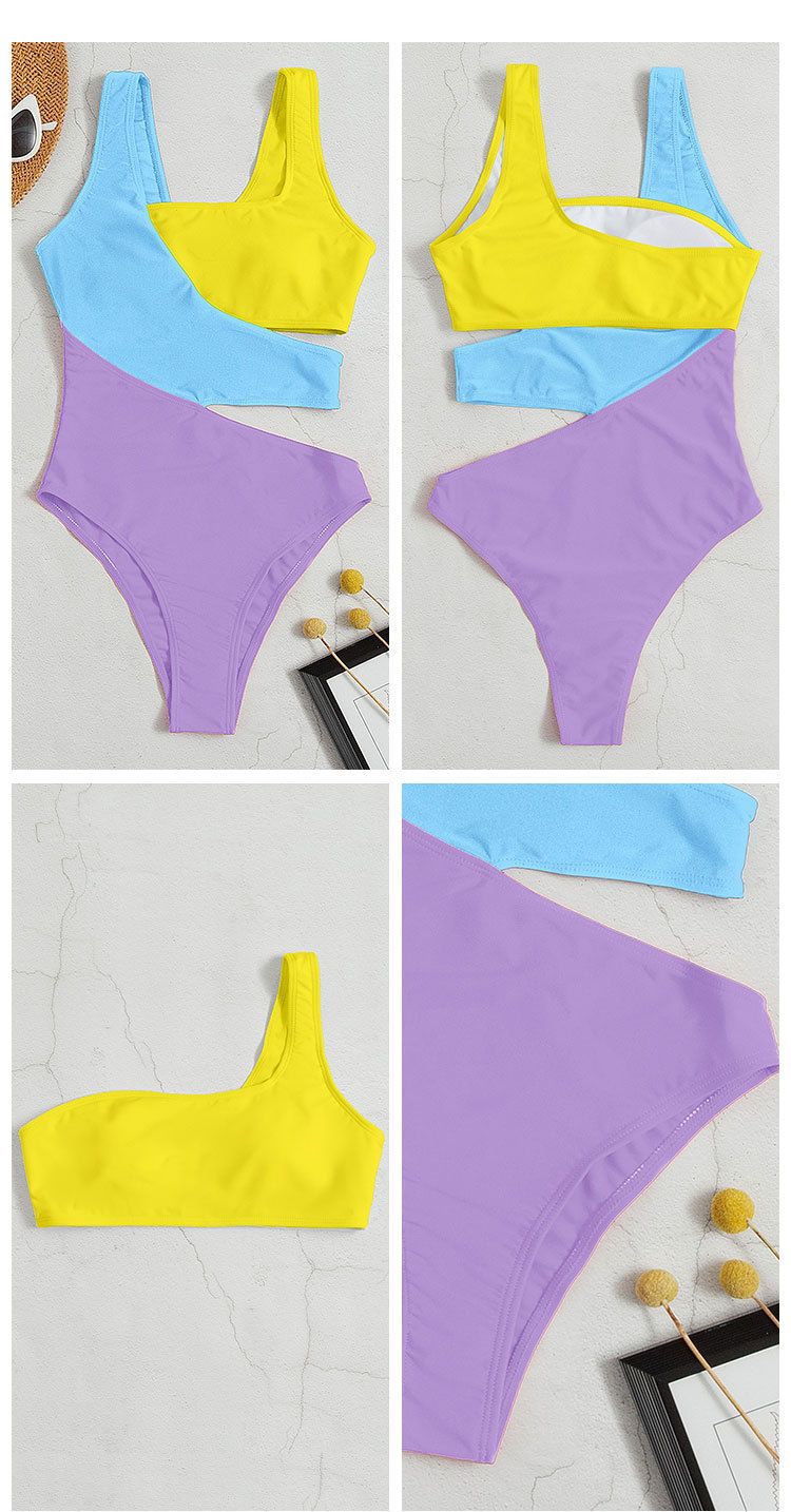 Women's Clothing Sexy Contrast Color One Piece Swimsuit Female Ins Style Conservative Bikini Hot Spring Swimming Suit_voghion.com