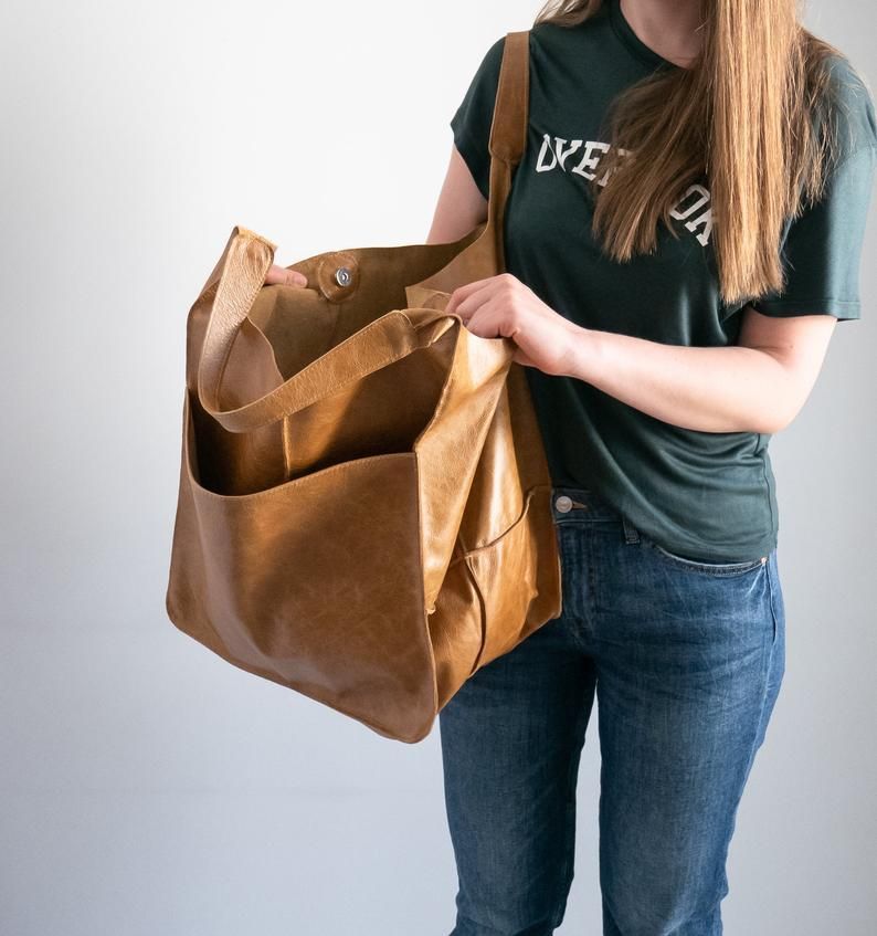Damentaschen einfache große Tasche weiches Leder große Kapazität eine Schulter Handtasche Einkaufstasche handgemachte pflanzlich gegerbte Damentasche PG21_voghion.com