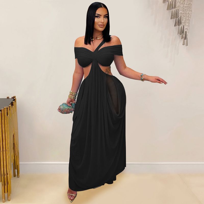 Abito a sirena aderente in rete trasparente – Abito sexy senza spalline con fasciatura e strass in vita (nero/blu/marrone/talpa, S-XXL)_voghion.com