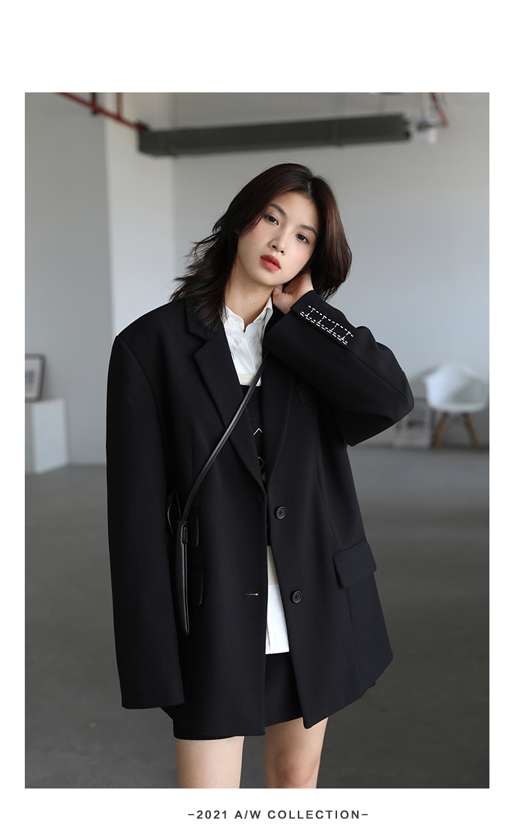 CHICVEN Donna Office Lady Blazer Polsino Ricamo Spalla Larga Abito in Twill Capispalla Donna Autunno Capispalla Elegante Top_voghion.com