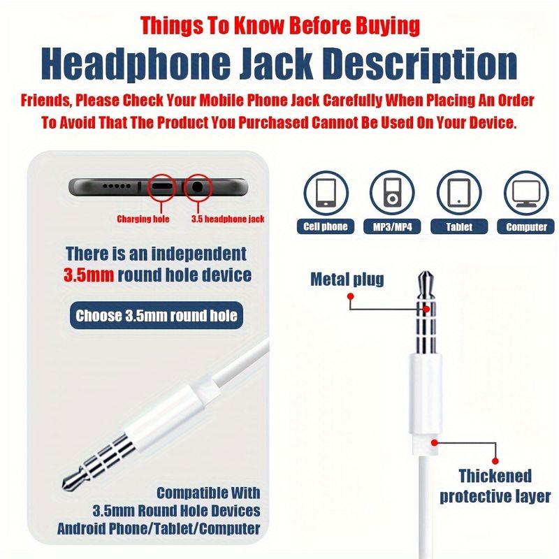 Słuchawki przewodowe z gniazdem 3,5 mm — wysoka jakość dźwięku, redukcja szumów podczas połączeń głosowych — dla mężczyzn i kobiet — kompatybilne z telefonami komórkowymi i komputerami_voghion.com