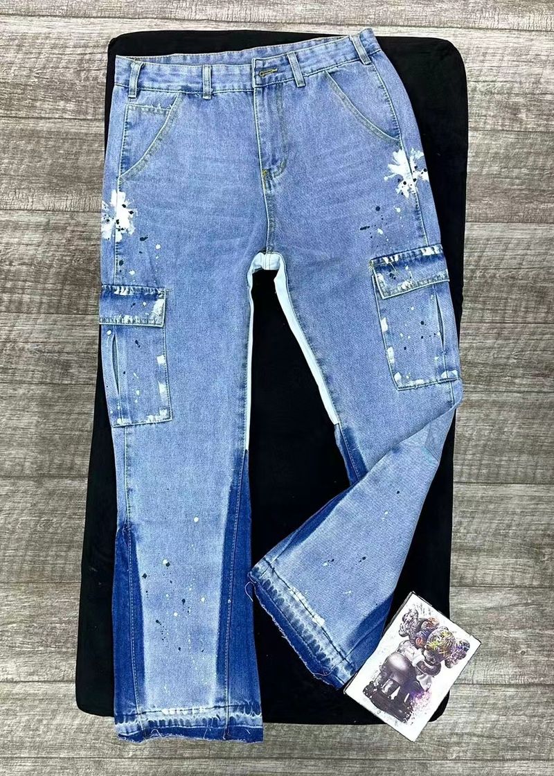 Moška oblačila High Street Trendy Brand Splashed Ink Micro Flared Jeans Moške retro Vibe Style ohlapne ravne hlače za čiščenje za prosti čas_voghion.com