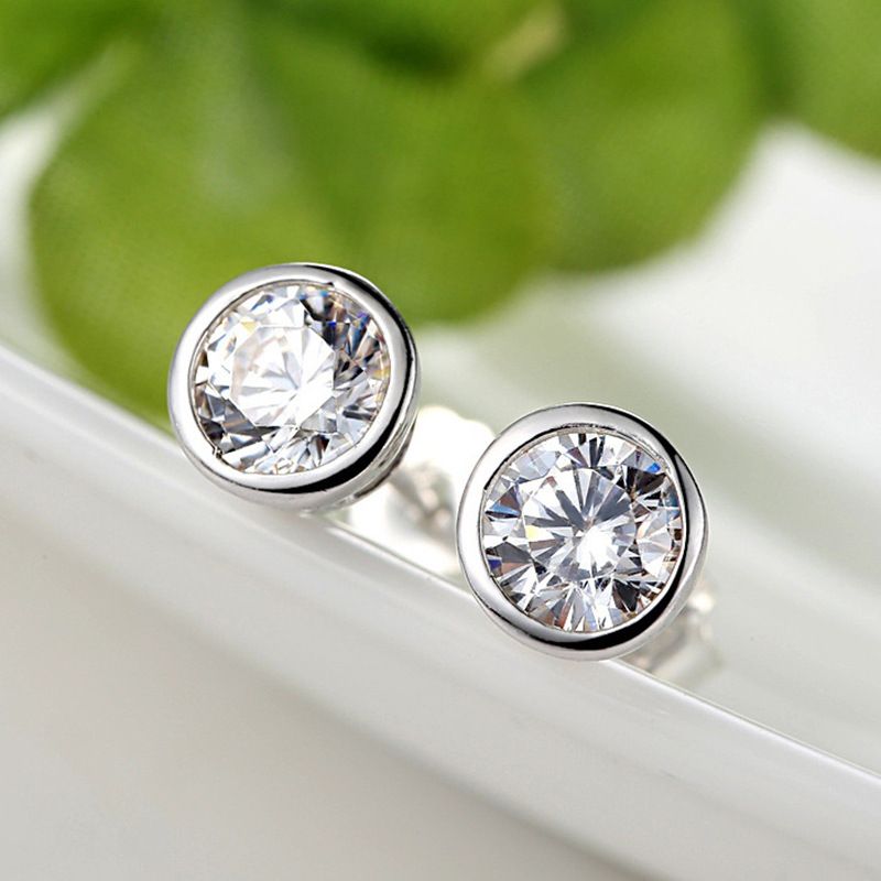 Brincos de diamante único incrustado, banhados a platina, ouro branco, ouro verdadeiro, moissanite, brincos femininos de quilates, zircônia simulada_voghion.com