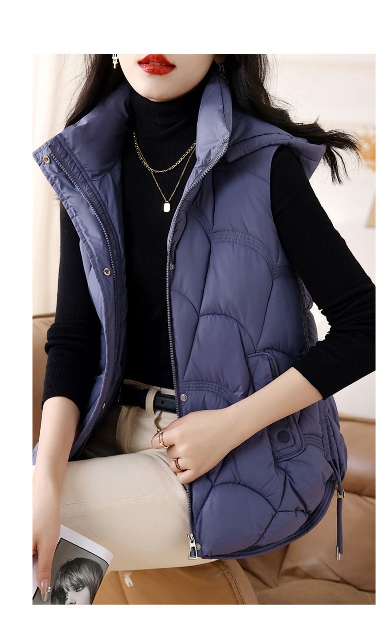 Gesteppte Pufferweste für Damen mit Stehkragen, leichte ärmellose Jacke für Herbst und Winter, schmal geschnittene Weste mit Reißverschluss in Unifarben_voghion.com