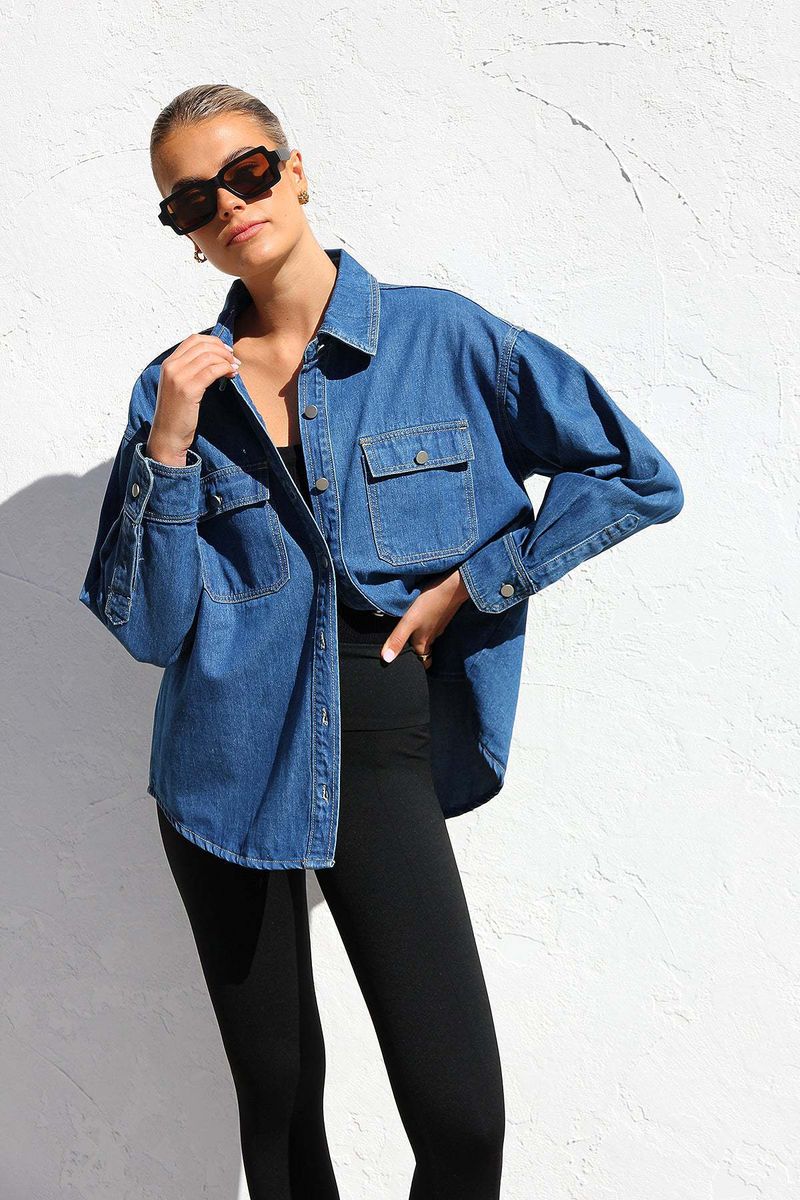 Damenbekleidung Jeanshemd für Damen Neue Mode Lässig Vielseitiges Loses Hemd mit Doppeltasche_voghion.com