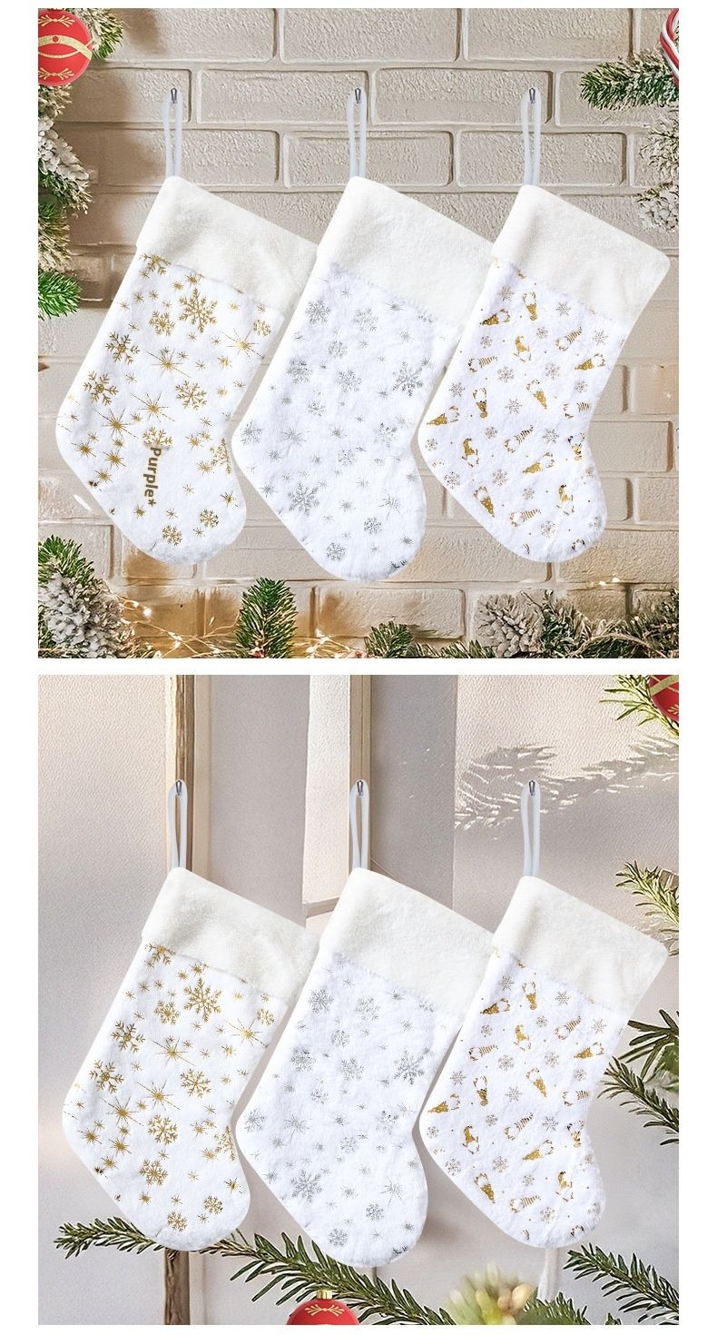 001 Cross-Border New Gold Stamping Snowflake White Rabbit Fur Socks Gift Bag Christmas Decoration Pendant_voghion.com