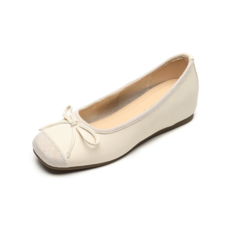 French Square Head Single Shoes Women's One-pedal Bow Thick Sole Inner Height Increase Shallow Mouth Grandma Shoes_voghion.com