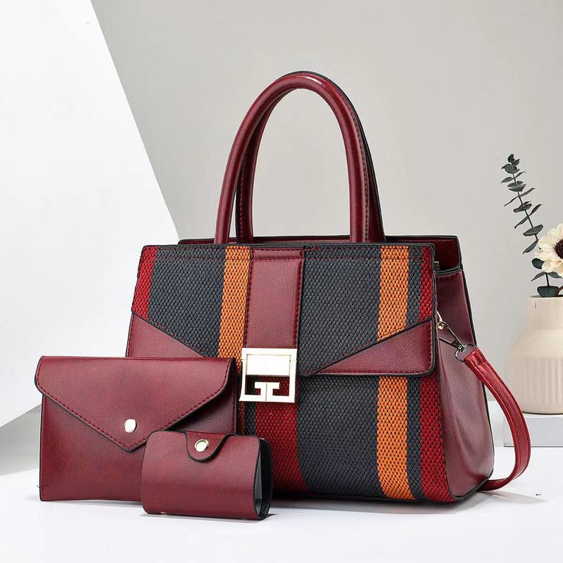 Sacs pour femme, sacs mère-enfant, sacs à main trois pièces, rayures colorées, sacs tendance_voghion.com