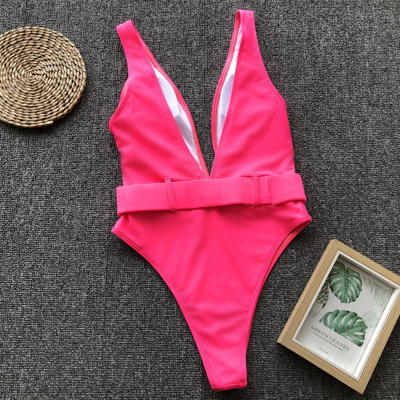 Traje de baño de una pieza para mujer, bikini de una pieza con hebilla y cinturón con estampado de leopardo_voghion.com