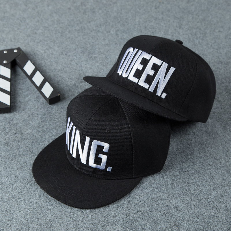 King and Queen 3D Embroidered Baseball Hats Couples Snapback Caps Hip Hop Style Flat Bill Hats Adjustable Size_voghion.com