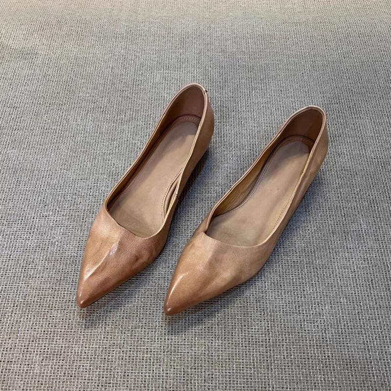 Sheepskin Version ~ Artistic Style Slip-On Lazy Genuine Leather Women's Shallow Mouth Pointed Toe Elegant Chunky Heel_voghion.com