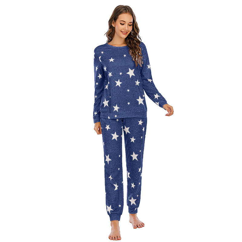 Pyjama étoile à cinq branches pour femmes, vêtements décontractés à manches longues pour dames, vêtements de maison, nouvelle collection_voghion.com