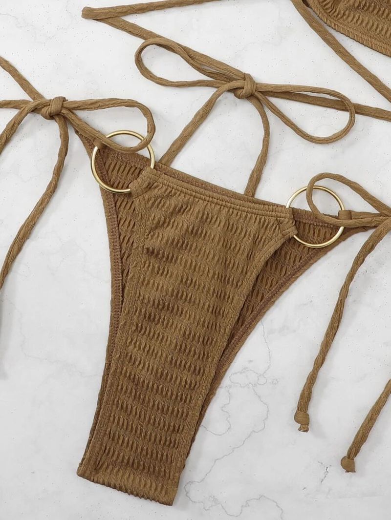 Women's Clothing Swimsuit Women's Summer New Sexy Ins Bikini Suit Solid Color Lace Up Durable Backless Swimsuit_voghion.com