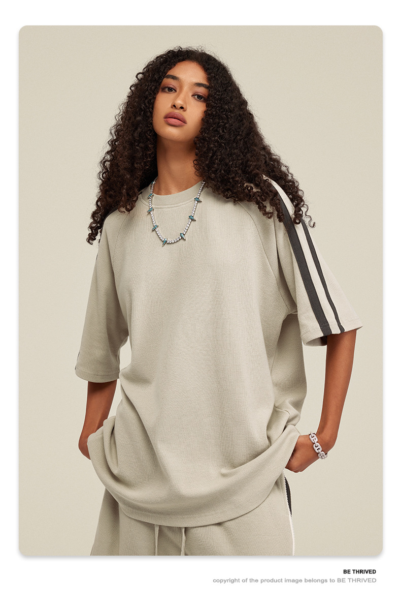 Herrenbekleidung Mode Waffel Farbkontrast große T-Shirt Männer einfarbig Halbarm_voghion.com