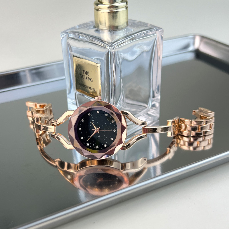 Nieuwe quartz sterrenhemel wijzerplaat, gespleten rand spiegelglas, dameshorloge, horloge met legering armband_voghion.com