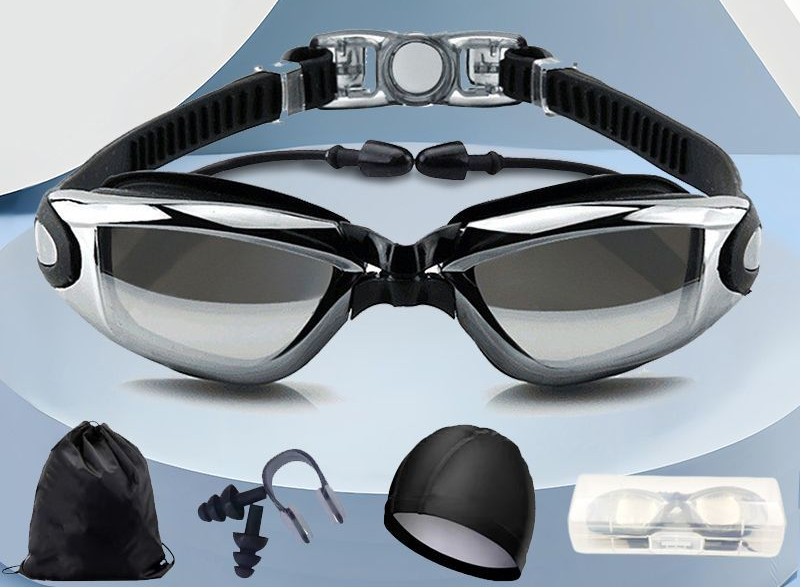 for Men Women, Non-Prescription And Prescription Options, Large Frame, Waterproof Swimming Goggles With Hat, Anti-Fog,_voghion.com