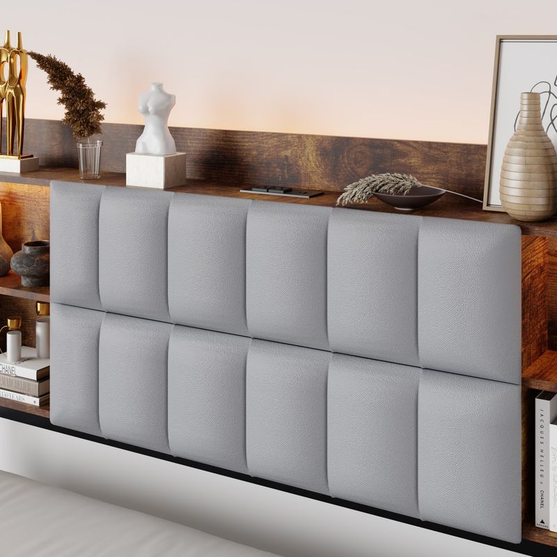Queen Size Bed Frame With 2 Storage Drawers And LED Lights Headboard, Upholstered King Bed Frame With Charging Station, No Box Spring Needed, Easy Assembly_voghion.com