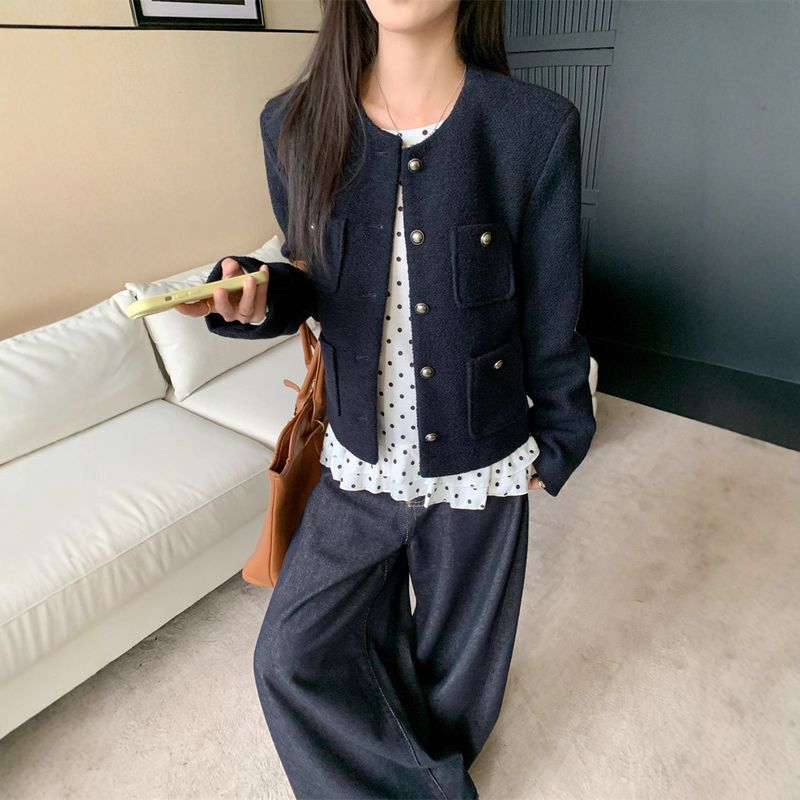 2025 Autumn Winter New Version Korean Style Versatile Loose Elegant Gentle High-end Feel Short Woolen Coat_voghion.com