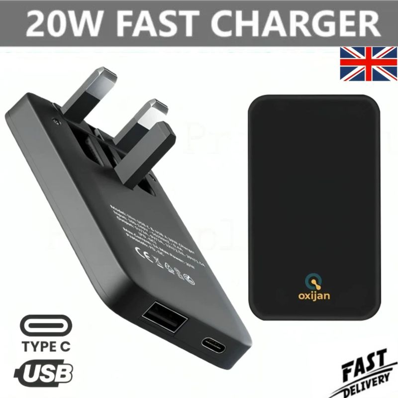 20W Ultra Slim Fast Charger Plug, USB C PD & USB-A QC, Folding Pins, Dual Ports_voghion.com