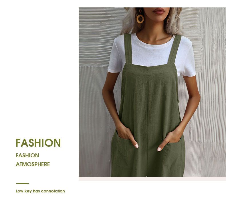 Mono de tirantes sin mangas de color liso de lino y algodón para mujer_voghion.com