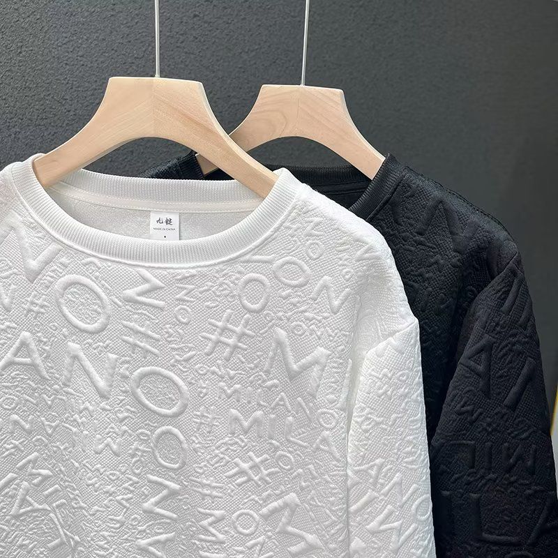 Nova tendência de outono masculina tecido de lã estilo de rua moda versátil moletom com capuz moderno gola redonda_voghion.com